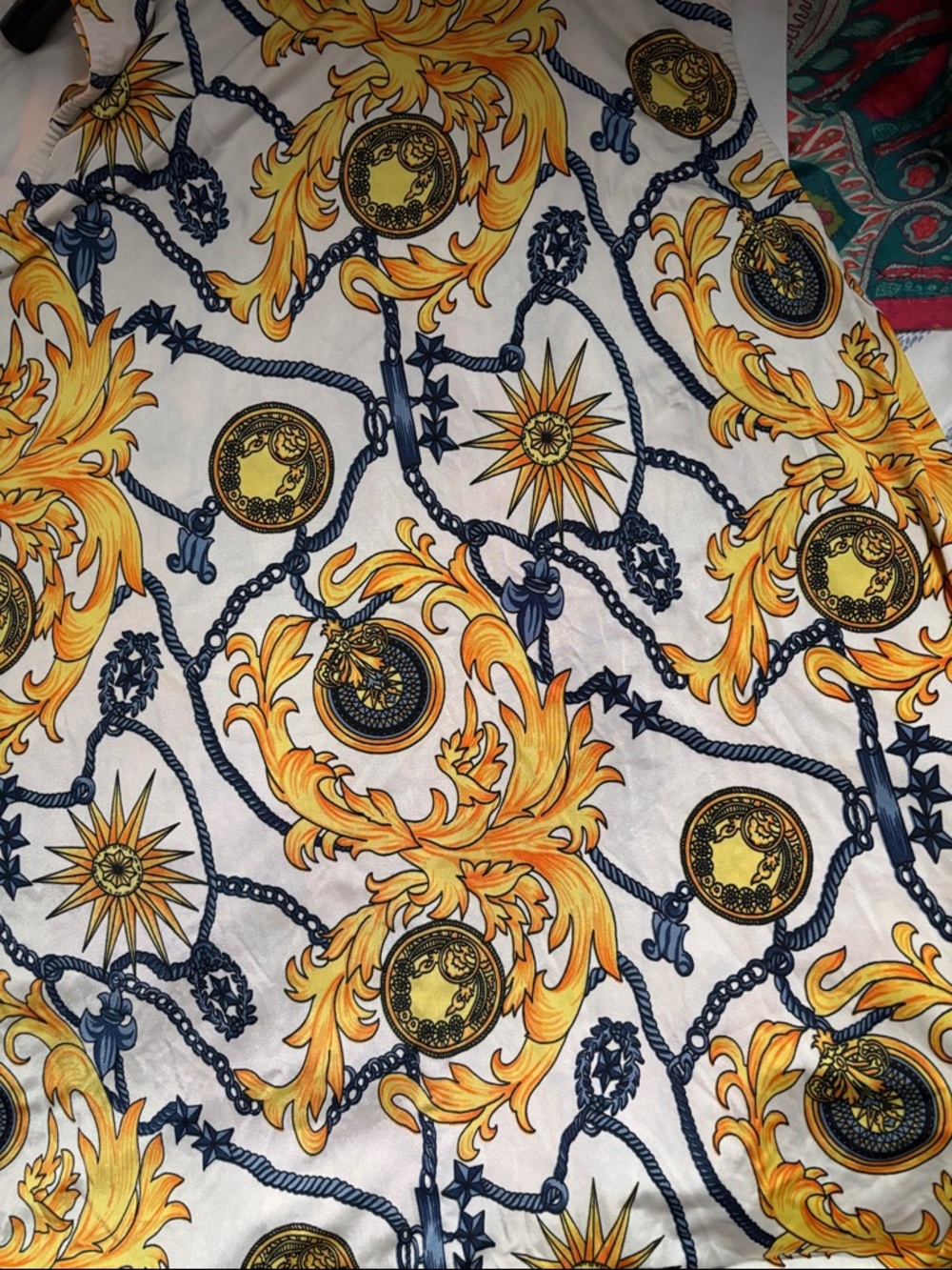 Women’s Mini Dress - Yellow & Navy Baroque Print